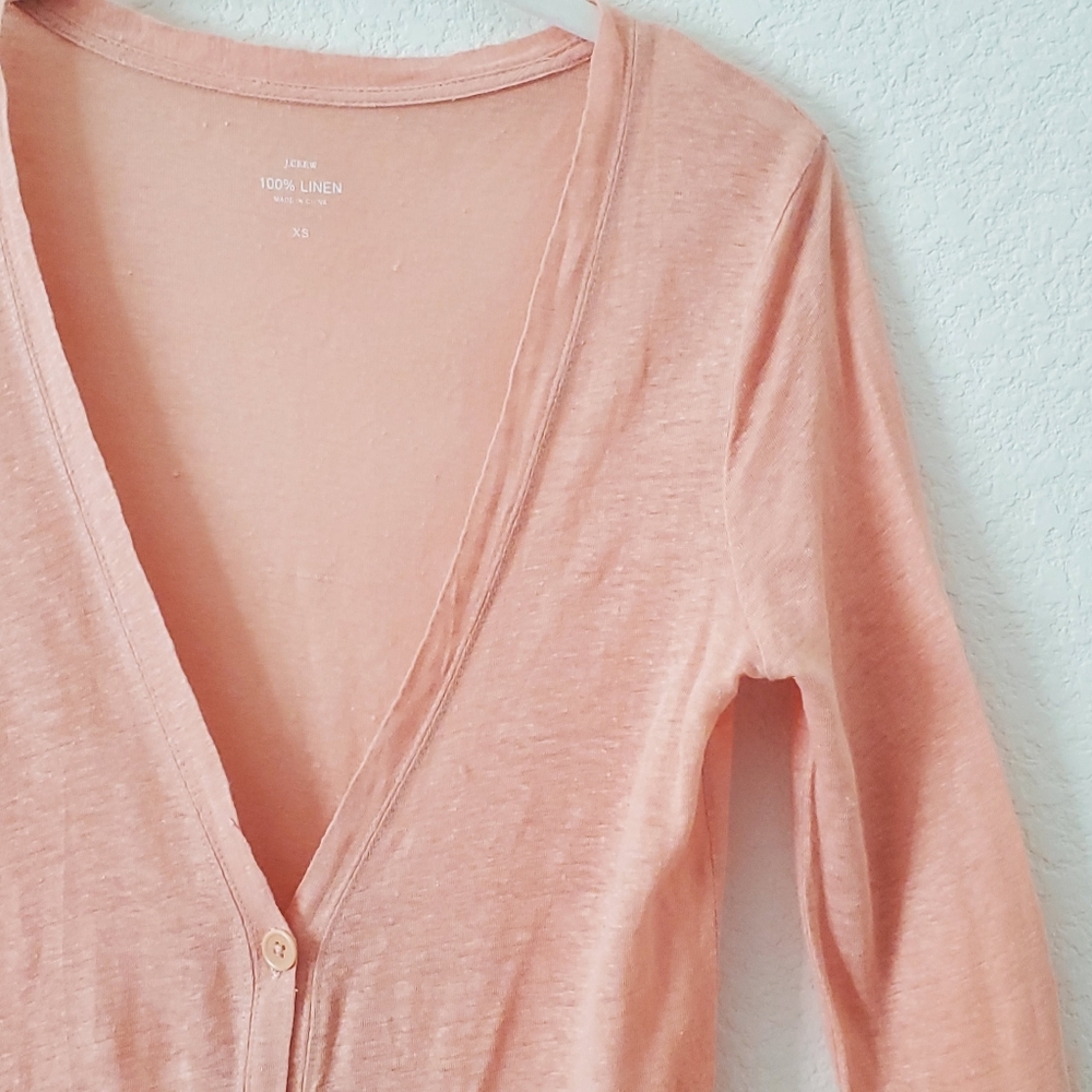 J. Crew 100% Linen Blush Pink Long Boyfriend Cardigan Sweater XS Preppy - Picture 4 of 14